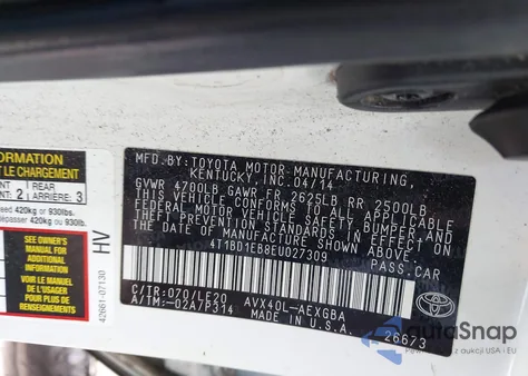 2014 Toyota Avalon Hybrid Xle Touring из США, поврежденный, VIN 4T1BD1EB8EU027309